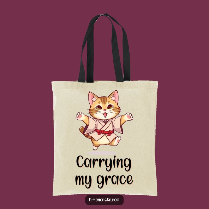 Funny Kimono Cat Tote Bag: Graceful Tabby Performing a Funny Leap
