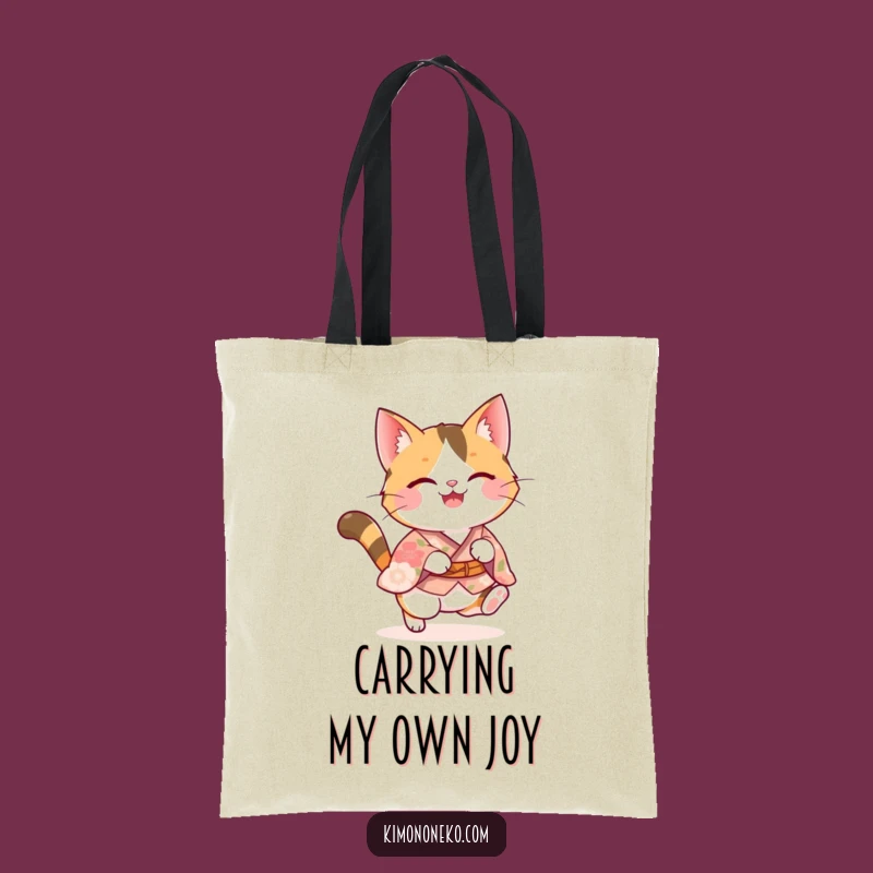 Funny Calico Cat Pounce Tote: Chic Kawaii Kitty in Floral Kimono - Funny Gift!