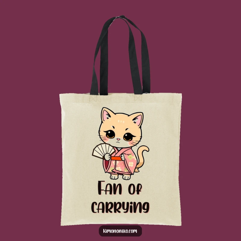 Funny Kawaii Cat Kimono Tote Bag: Floral Fan Pose Carryall, Great Funny Gift