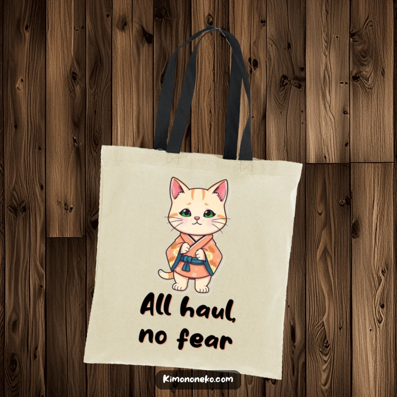 Funny Kawaii cat in a stylized kimono, striking a confident stance, a stylish and practical accessory.