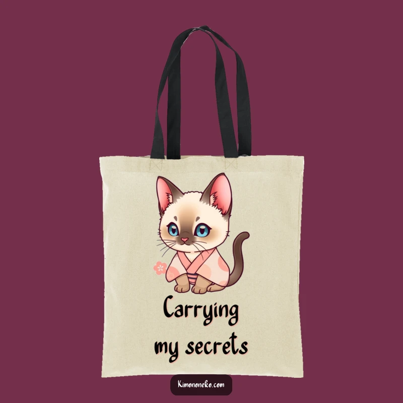 Funny Siamese Cat Kimono Tote Bag: Curious Kitty Art, Durable Humorous Shopping Bag